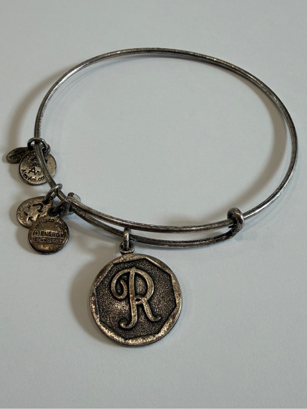 Alex and Ani Silver Initial "R" Charm Bangle Bracelet